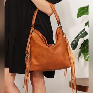 NEW**-SHOMICO PU Leather Fringe Detail Shoulder Bag in Caramel OFFERS WELCOME